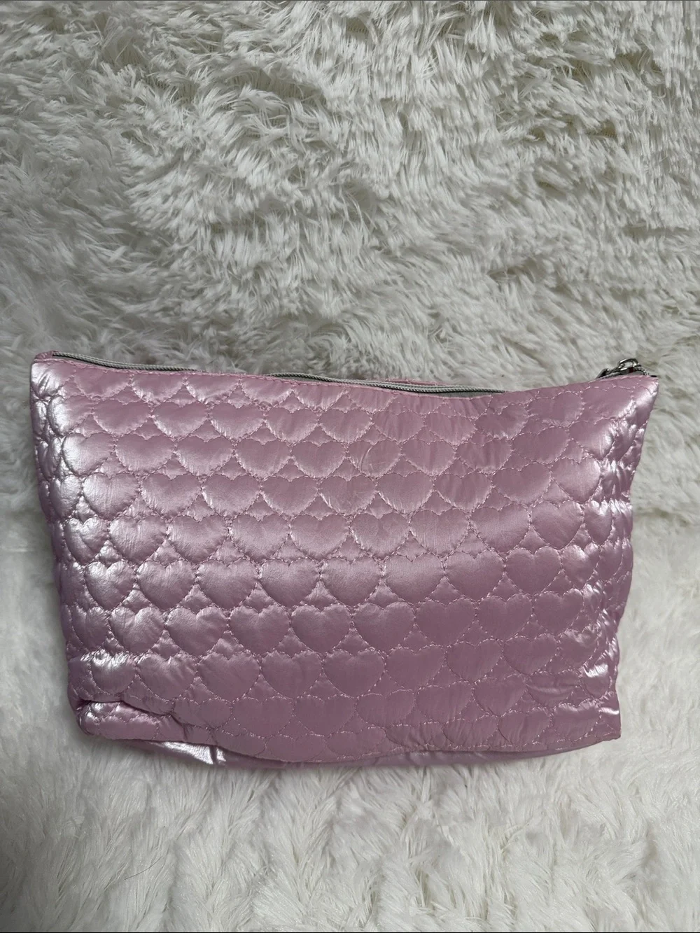 Juicy Couture Metallic Pink Quilted Cosmetic Bag with Logo